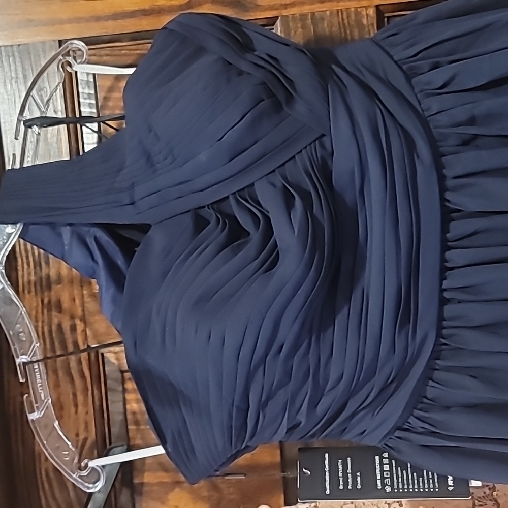 NAVY BLUE one shoulder ruched chiffon dress gown 10 12 cy - Picture 7 of 8